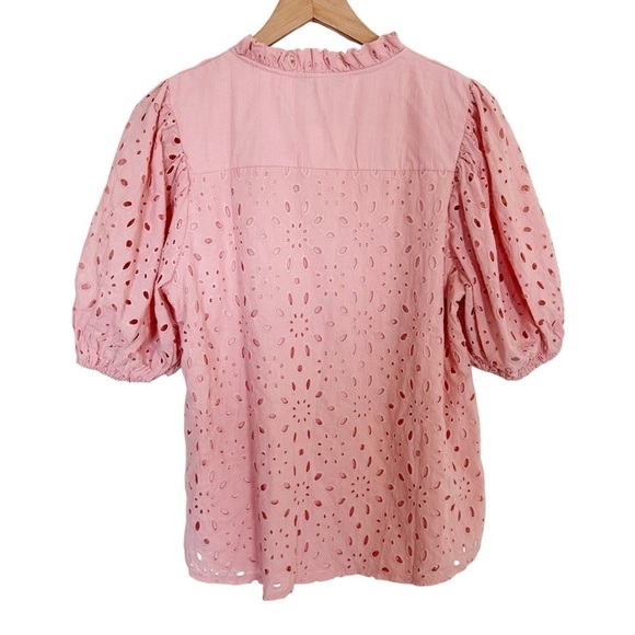 Pretty Garden Eyelet Short Lantern Puffy Sleeve  Blouse Size Medium Dusty Pink - Picture 5 of 9